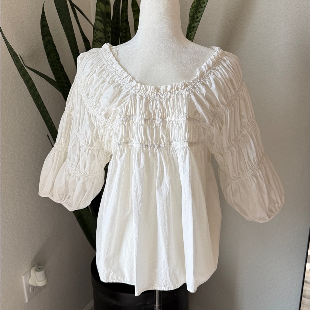 Free People Women's Off-White Off-Shoulder Peplum Top Size L - Picture 3 of 13